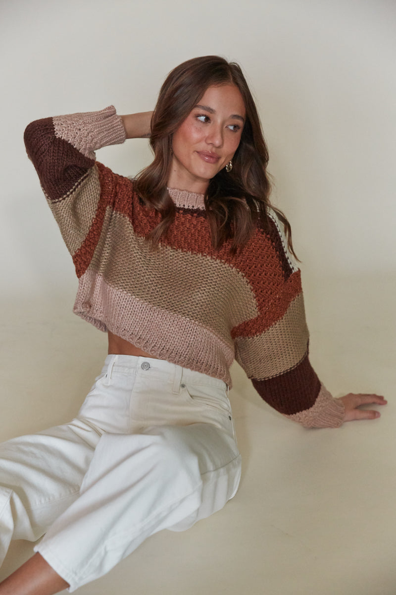 color block cropped knit sweaters | coffee date sweater