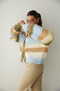 trendy green and blue chunky striped cardigan sweater | fall favorites