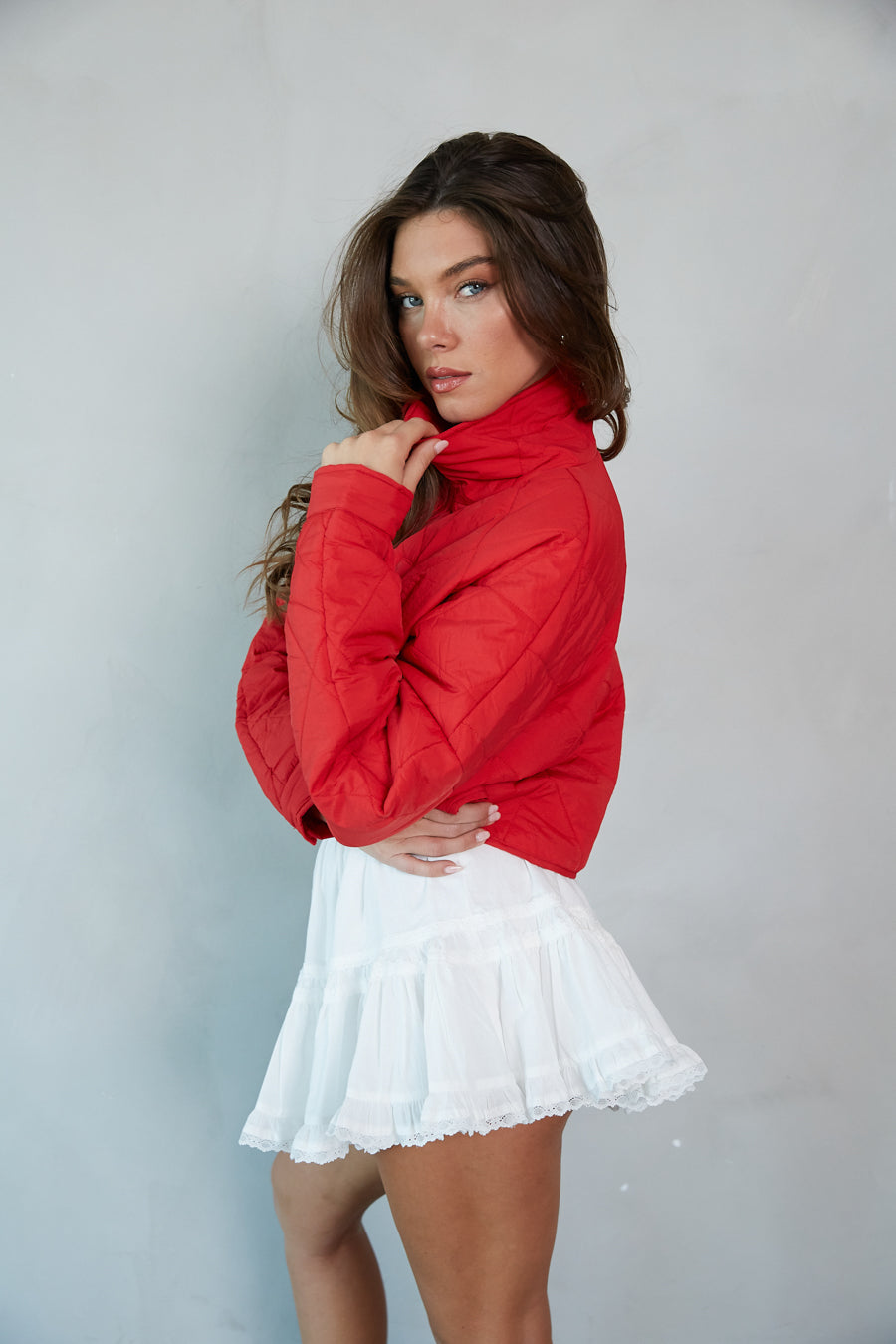 side-image | fashionable puffer jacket | stylish outerwear | everyday outerwear | quilted fabric puffer jacket | zip up puffer jacket