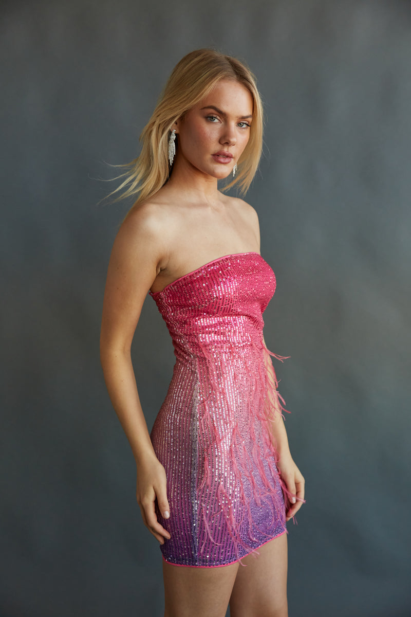 hot pink sequin strapless mini dress - perfect for nights out with the girls