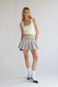 light grey flare pleated mini skirt | trendy going out mini skirts 2024