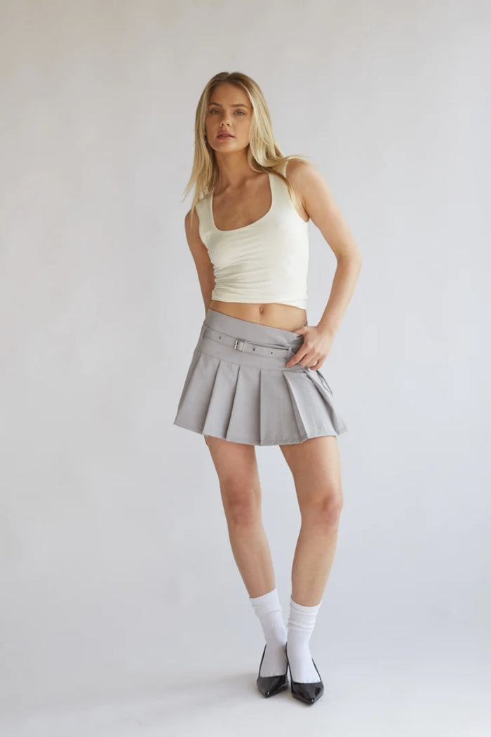 grey pleated mini skirt with detachable belt | school girl aesthetic mini skirt