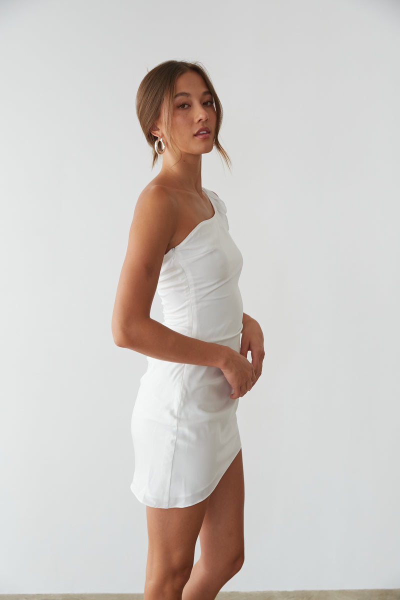white one shoulder mini dress - graduation dress inspo