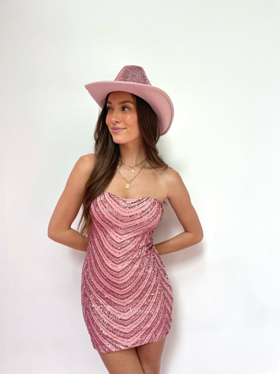 pink rhinestone birthday hat - sparkly pink cowboy hat - bachelorette accessories