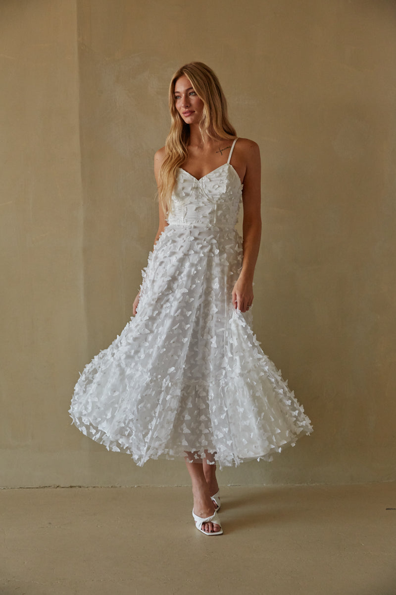 Symphony Butterfly Tulle Maxi Dress in White | Size Small | 100% Polyester | American Threads