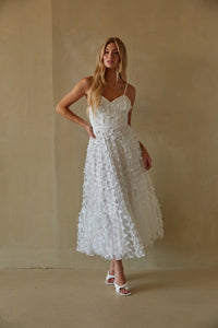 white spaghetti strap tulle maxi dress - butterfly detailed midi dress - graduation dress