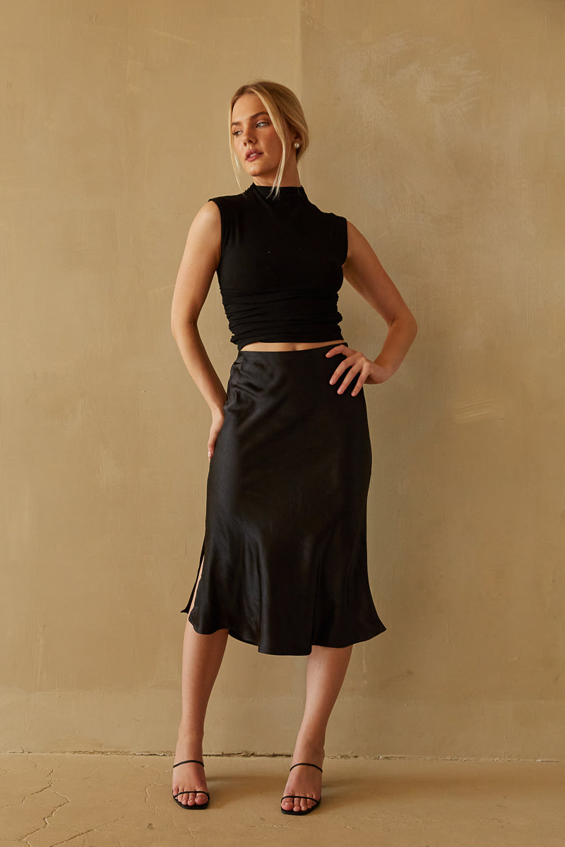Eliza Satin Midi Skirt American Threads Women's Online Boutique Baby Blue / M Eliza Satin Midi Skirt American Threads Women's Online Boutique Baby Blue / M