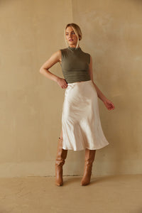 army green high neck cap sleeve side ruched tank top - winter elevated basics - holiday outfit inspo