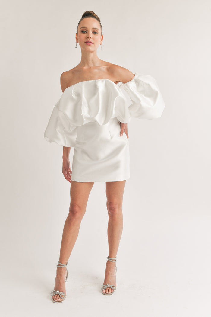 Theresa Off-The-Shoulder Puff Sleeve Mini Dress Shop American Threads Women's Trendy Online Boutique White / S Theresa Off-The-Shoulder Puff Sleeve Mini Dress Shop American Threads Women's Trendy Online Boutique White / S