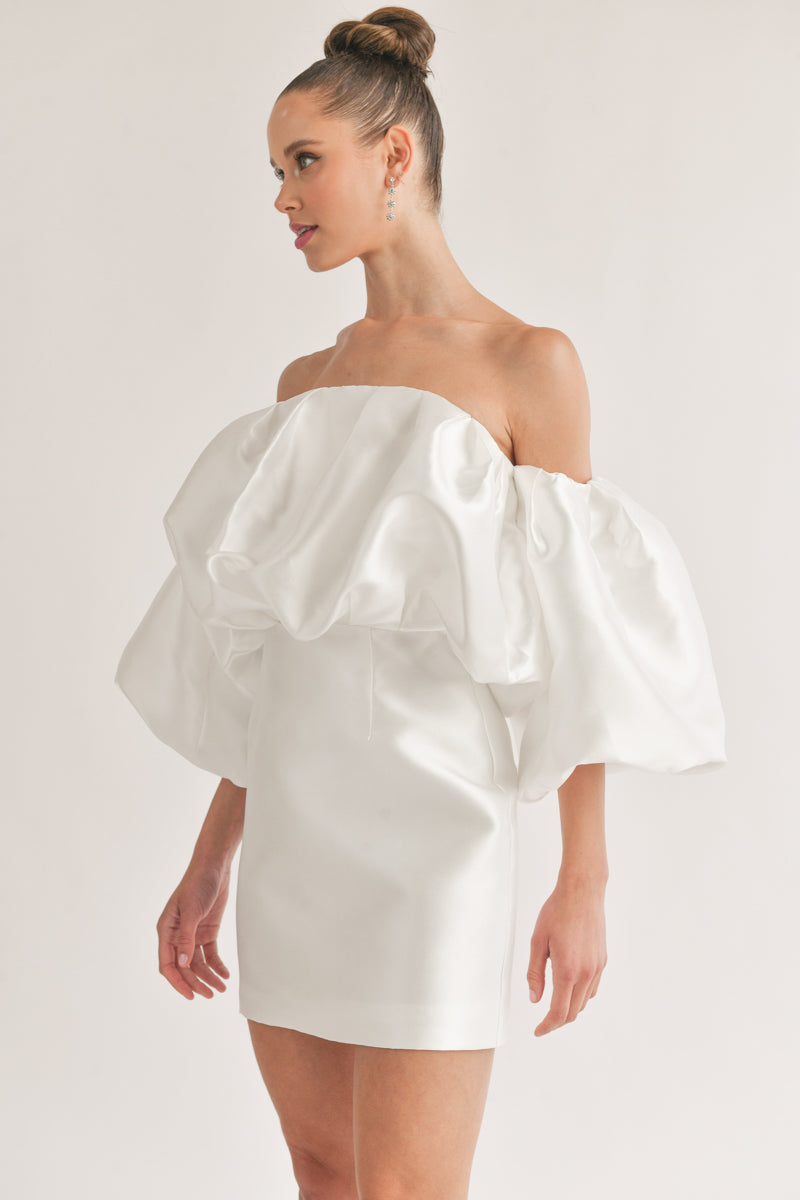 white puff top bodycon mini dress | unique bridal mini dress boutique
