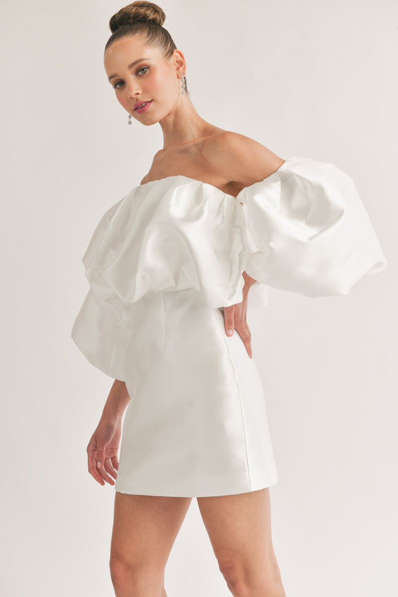 Theresa Off-The-Shoulder Puff Sleeve Mini Dress Shop American Threads Women's Trendy Online Boutique White / S Theresa Off-The-Shoulder Puff Sleeve Mini Dress Shop American Threads Women's Trendy Online Boutique White / S