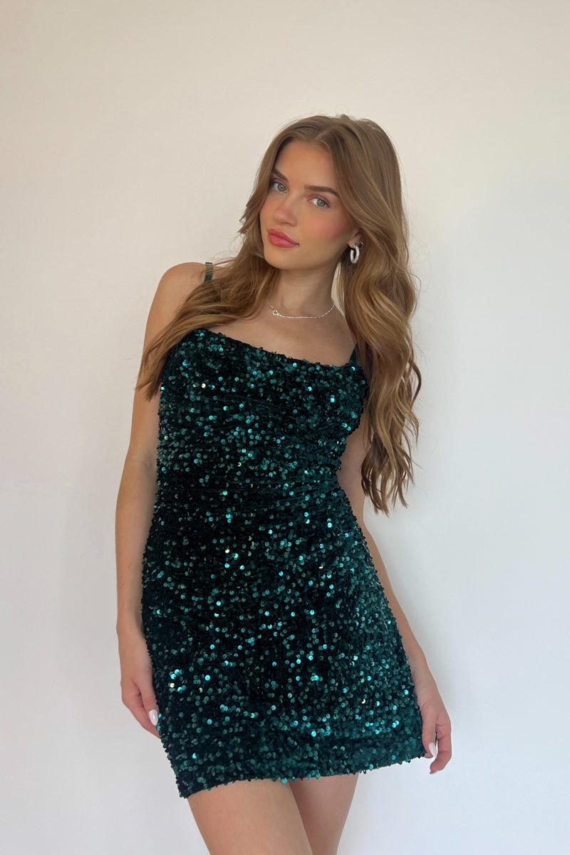green sparkle dress with sequins - unique hoco dresses for 2023