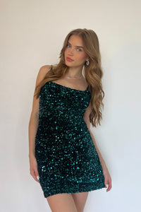 Tori Velvet Sequin Mini Dress | American Threads Women's Boutique Dark Green / S Tori Velvet Sequin Mini Dress | American Threads Women's Boutique Dark Green / S