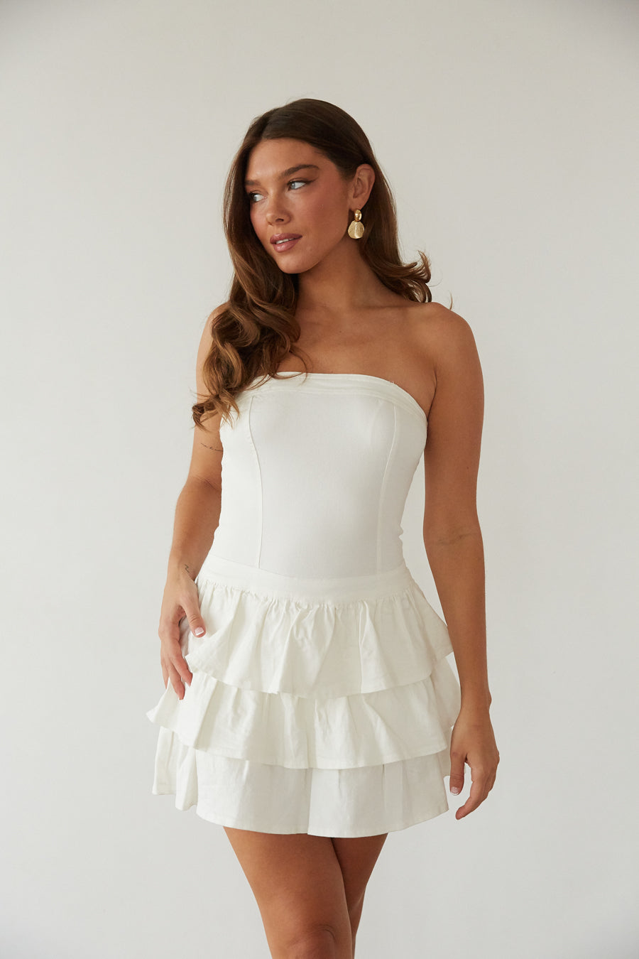 Venus Strapless Ruffle Mini Dress Shop American Threads Dress Boutique Light Blue / S Venus Strapless Ruffle Mini Dress Shop American Threads Dress Boutique Light Blue / S