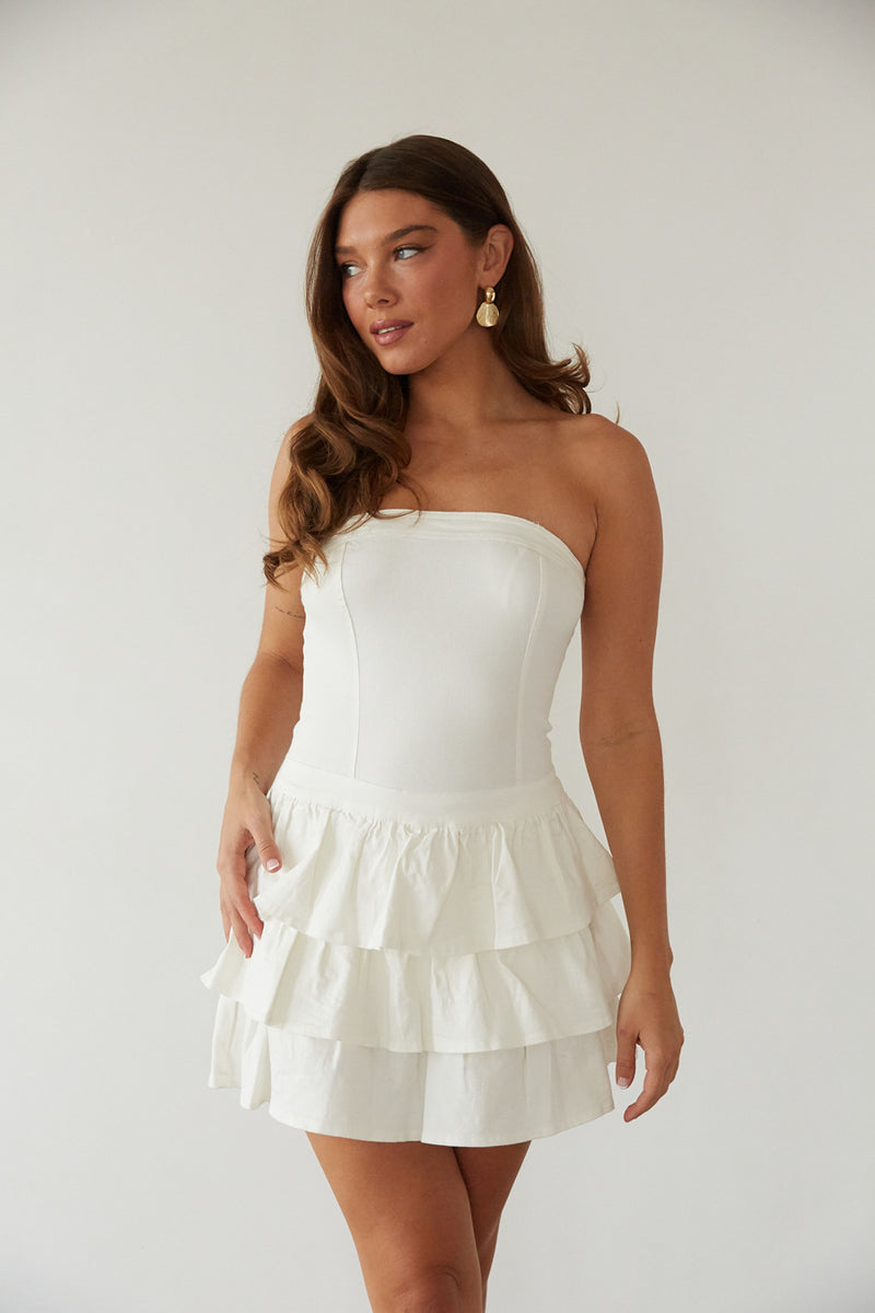 Venus Strapless Ruffle Mini Dress Shop American Threads Dress Boutique Light Blue / S Venus Strapless Ruffle Mini Dress Shop American Threads Dress Boutique Light Blue / S