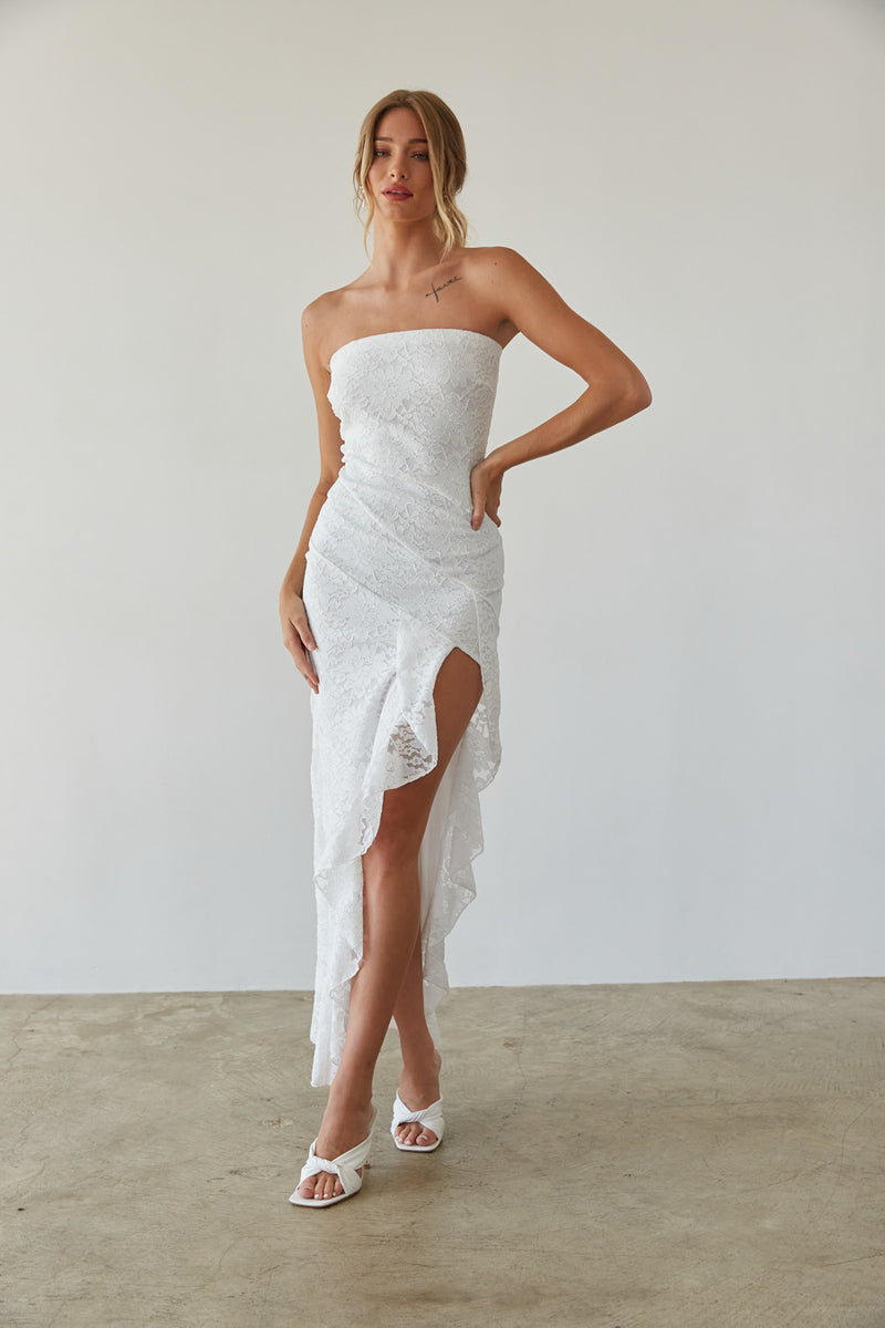 Vivienne Lace Ruffle Maxi Dress | Shop American Threads Boutique White / L Vivienne Lace Ruffle Maxi Dress | Shop American Threads Boutique White / L