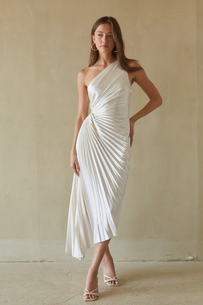 Zora One Shoulder Pleated Midi Dress | Shop American Threads Boutique Zora One Shoulder Pleated Midi Dress | Shop American Threads Boutique