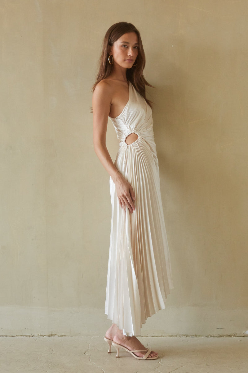 Zora One Shoulder Pleated Midi Dress | Shop American Threads Boutique Zora One Shoulder Pleated Midi Dress | Shop American Threads Boutique