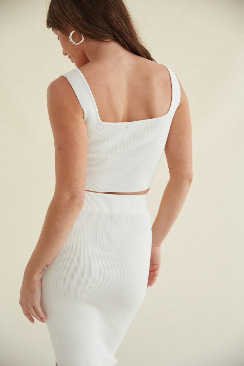 white two piece set - corset style knit tank - white ribbed knit crop top