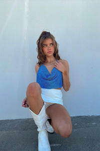 blue rhinestone crop top - music festival outfit inspo