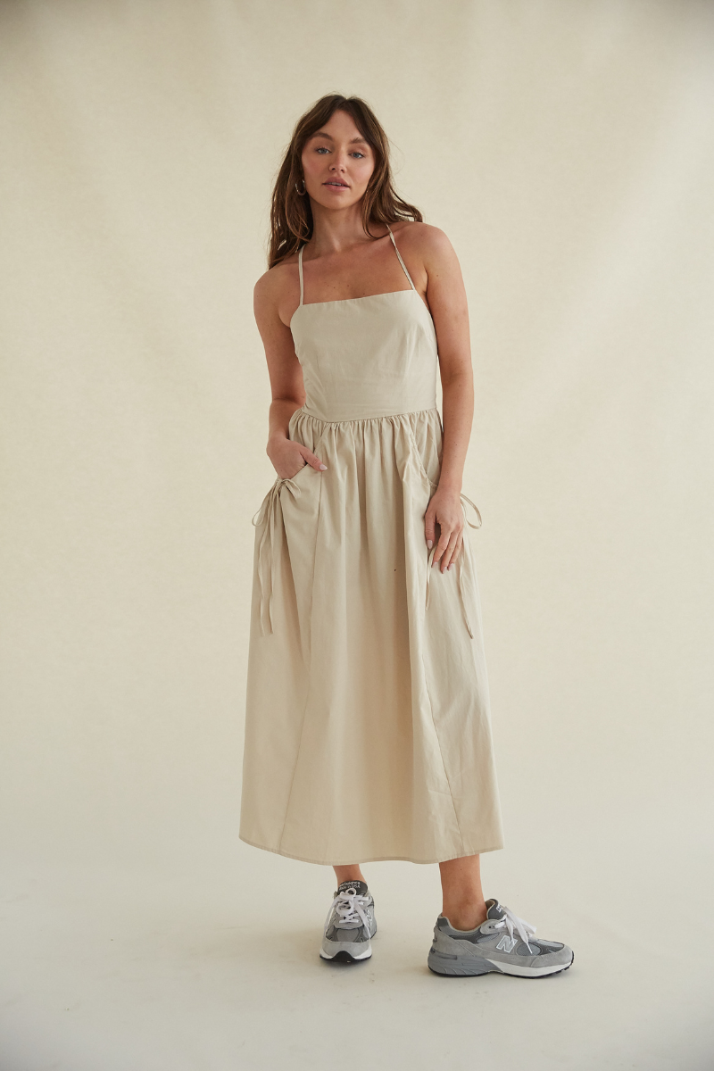 Beige maxi dress - tan maxi dress with pockets