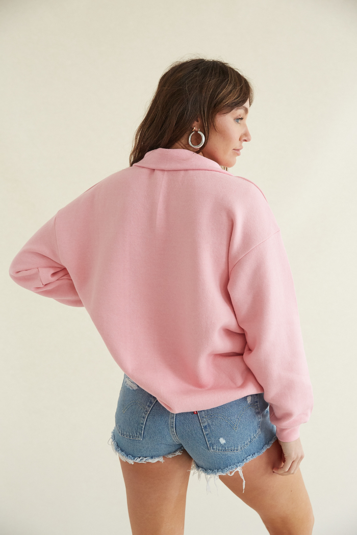 pink los angeles quarter zip - slouchy pink sweatshirt - collared quarter zip sweater