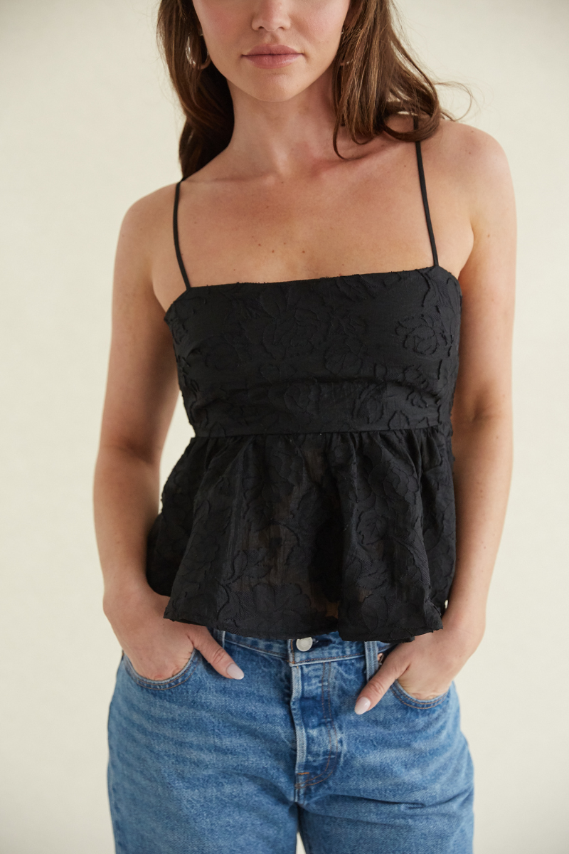 girls night out top - black embroidered peplum top - summer 2023 fashion trends