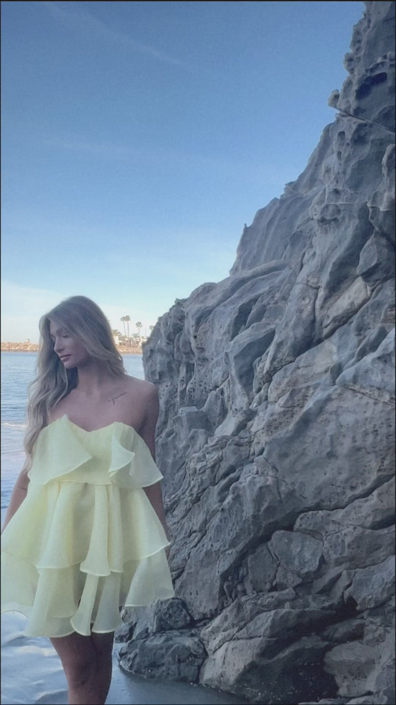 yellow organza dress on the beach