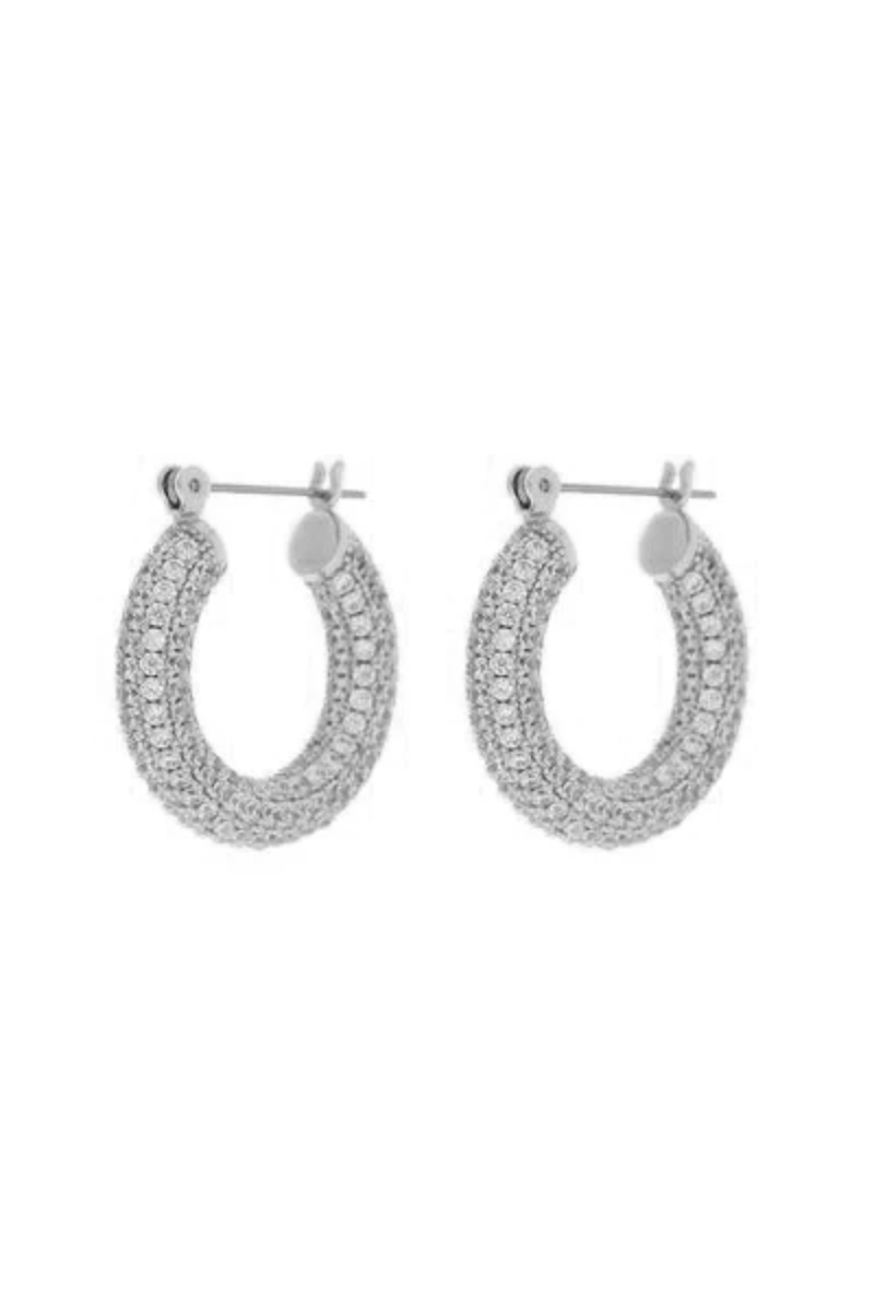 medium sized silver sparkly hoops