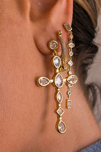 large cross charm earrings with bezel stones by luv aj