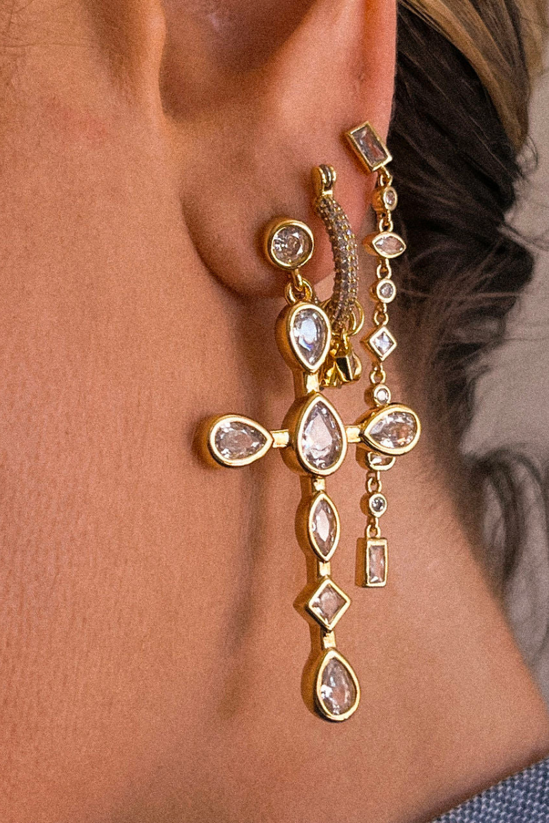 large cross charm earrings with bezel stones by luv aj