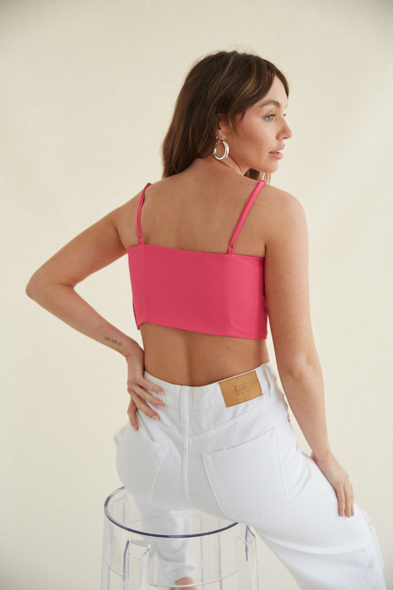pink rose front crop top - cropped pink top for spring - rose front flower top