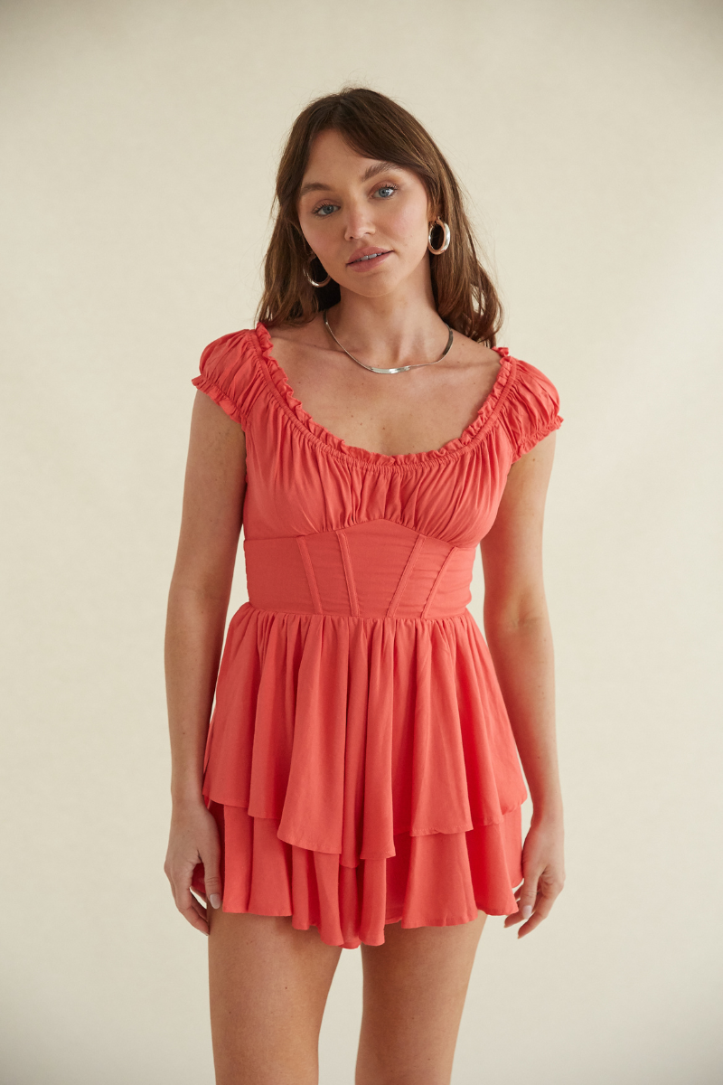 coral corset romper - spring rompers