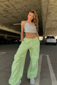 neon green parachute pants - trendy street-style pants