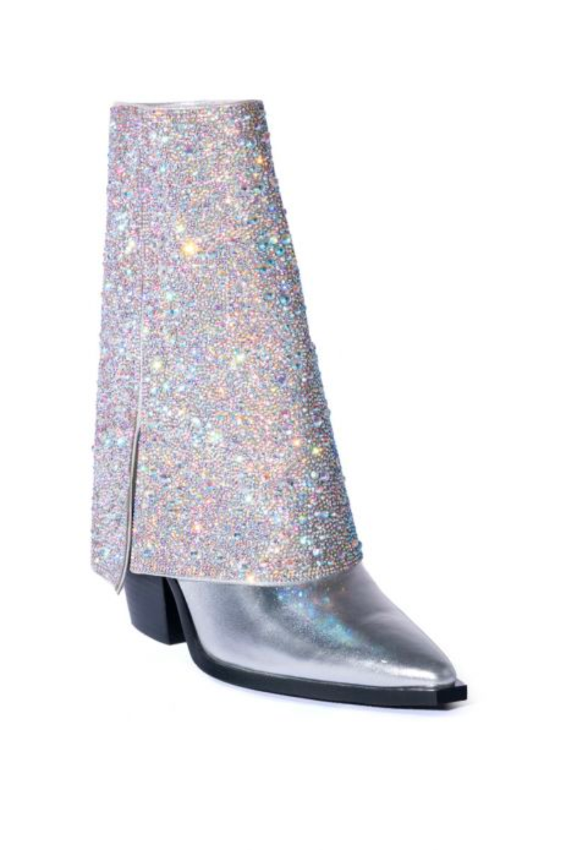 annabelle fold-over silver western boot - coachella sparkly booties
