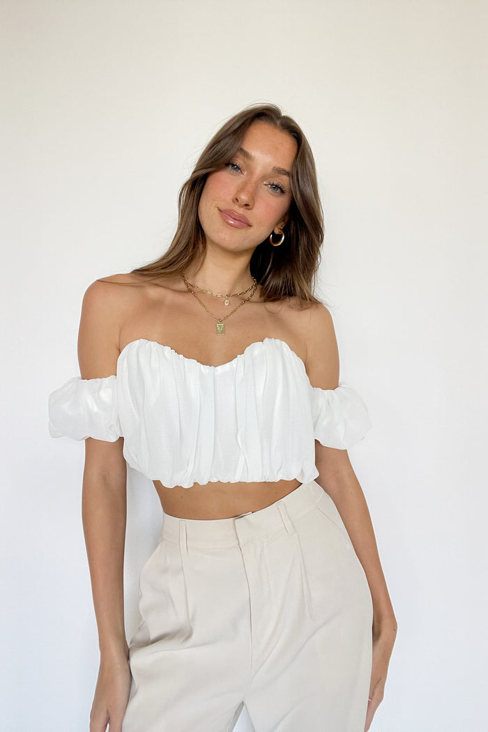 white off shoulder puff sleeve top