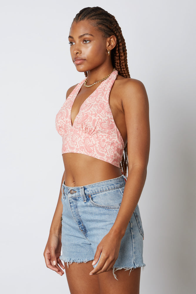 Pink and white paisley crop tank top. 