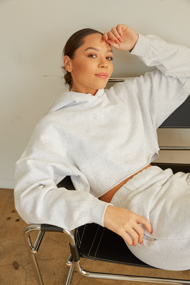 Heather grey cropped hoodie.