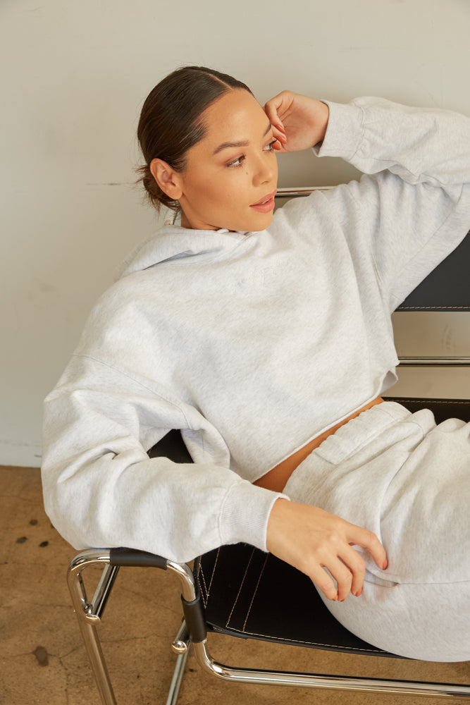 Raw hem crop hoodie.