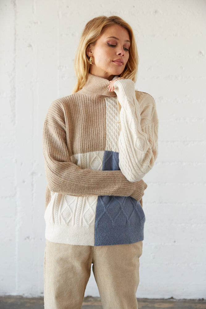 Tyler Colorblock Turtleneck Sweater