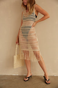 Front view of crochet midi dress