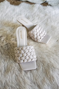 Laura Woven Heeled Mule Ivory 3/4 View