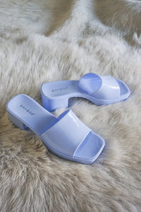 Raveena Rubber Slide Block Heel Sandals Blue 3/4 View