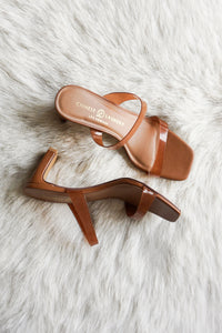 Yanti Double Strap Slide Sandals in Camel Top and Side View