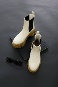 Jenny Combat Ankle Boots in Cream and Black