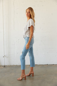 Kennedy Destroyed Straight Leg Jeans • Shop American Threads Women's Trendy  Online Boutique – americanthreads