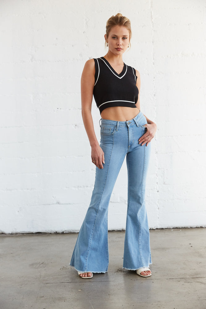 High waisted flare jeans. 