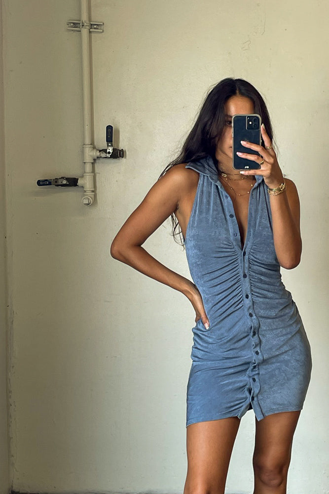 Front Mirror shot of blue collared dress