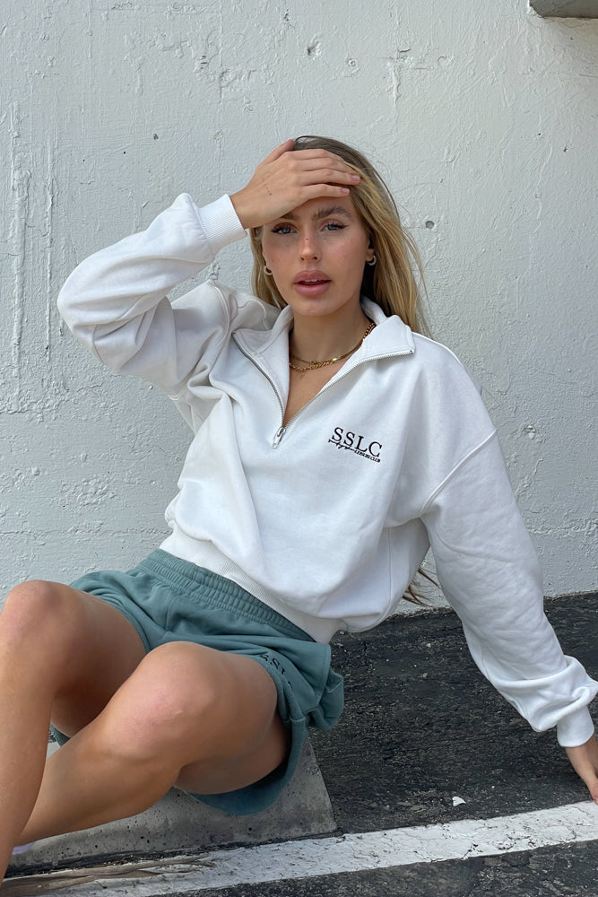 Oceanside Half Zip Sweatshirt in White • Shop American Threads