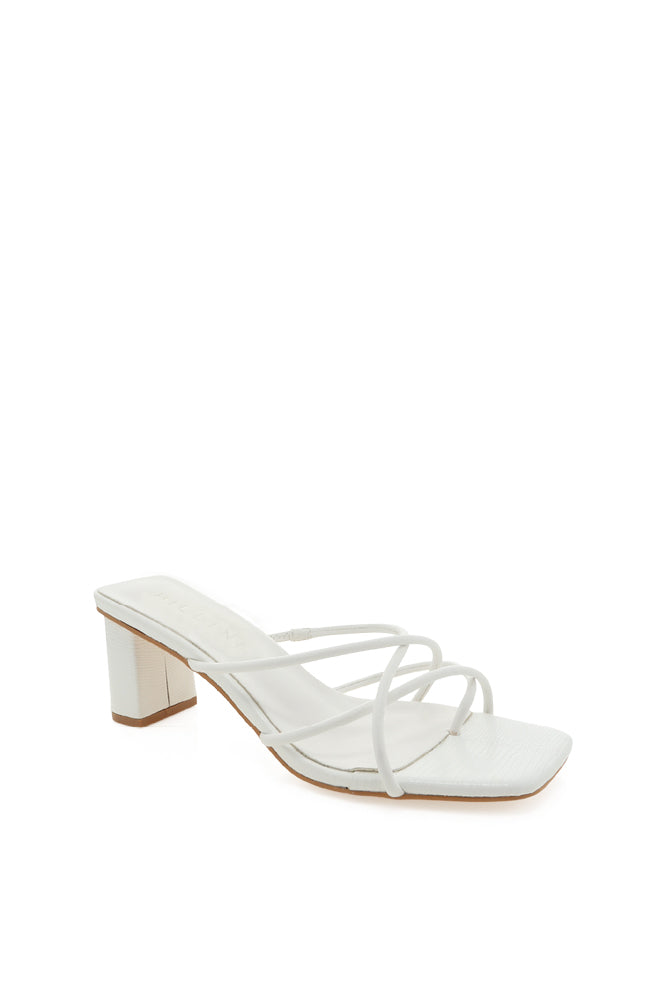 white strappy square toe heels